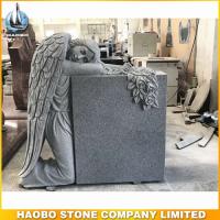 Cheap grey granite weeping angel monument with carved rose