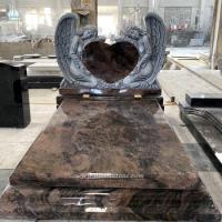 Aurora Granite Double Angel Holding Heart Carving Cemetery Monument